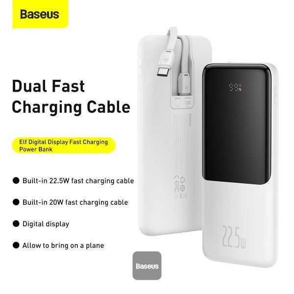 Baseus 22.5W 10000mAh Fast Charge Power Bank with Built-in Type C & Lightning Cable