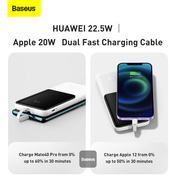 Baseus 22.5W 10000mAh Fast Charge Power Bank with Built-in Type C & Lightning Cable