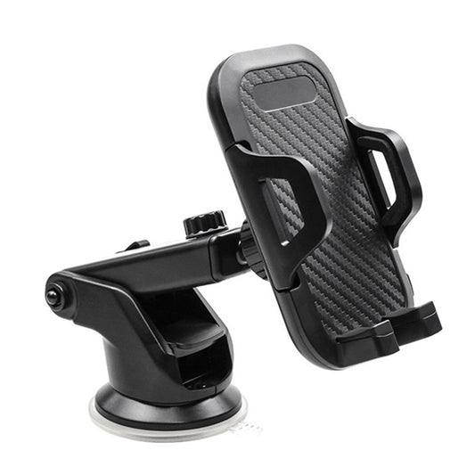 New Carbon Fiber Texture Car Phone Holder attached to a car dashboard with a suction cup design.