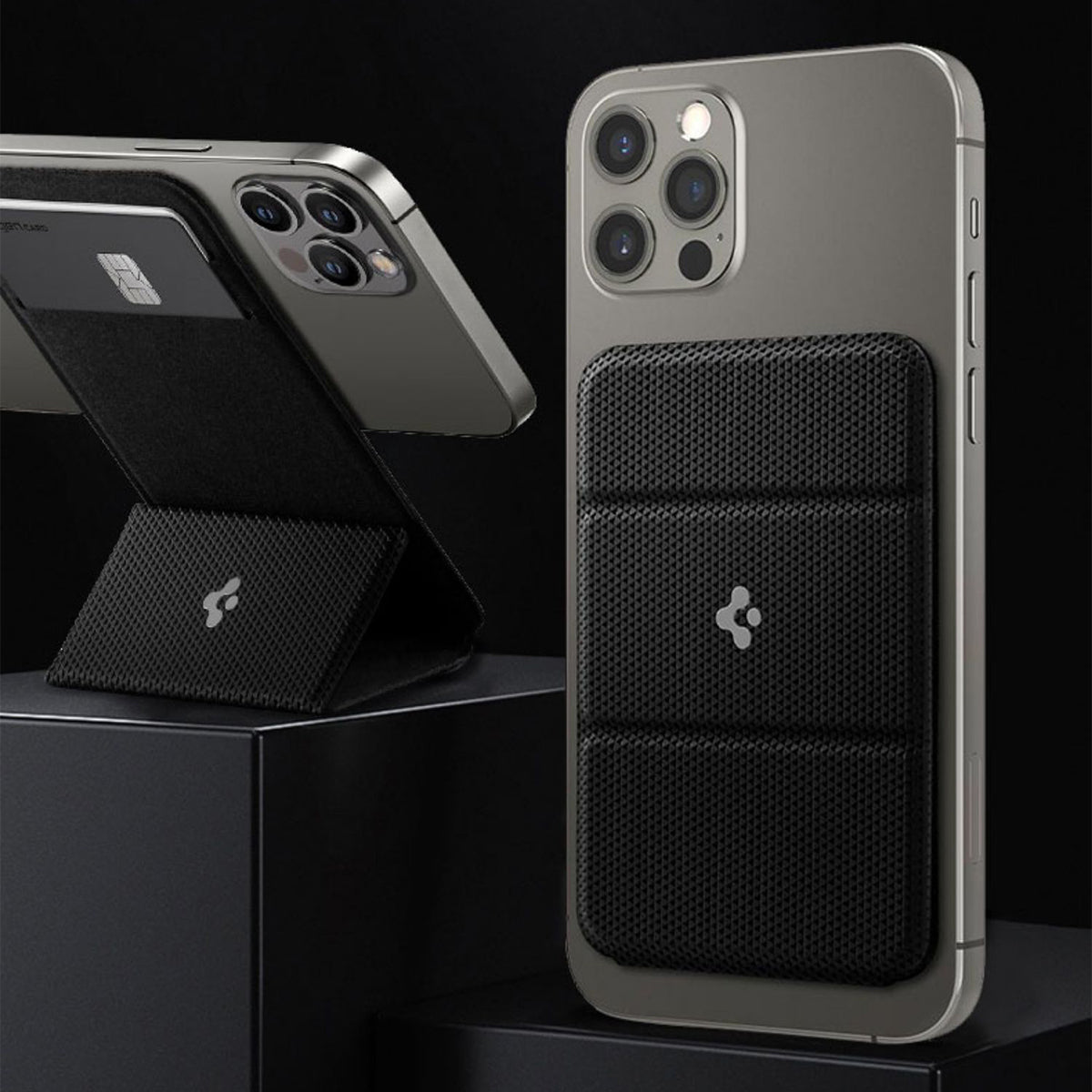 Magnetic Card Holder Mobile Phone Holder Card Holder Accessories on iPhone with a classic black design.