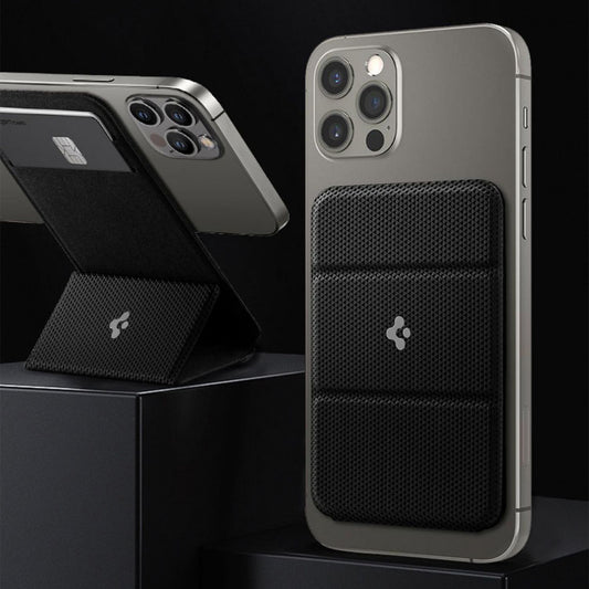 Magnetic Card Holder Mobile Phone Holder Card Holder Accessories on iPhone with a classic black design.