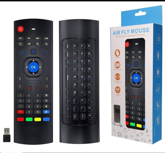 2.4GHz Wireless Keyboard Remote Fly Air Mouse For Android TV Box Black shown in image with packaging.
